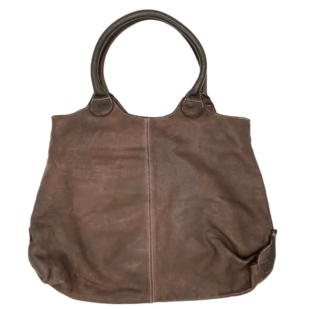 Fiori de Firenze Italian Leather Tote Brown Woven Shoulder Bag Lg Made in Italy